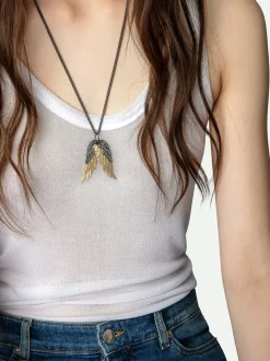 Shop Zadig & Voltaire Rock Feather Pendant Necklace Oldgold